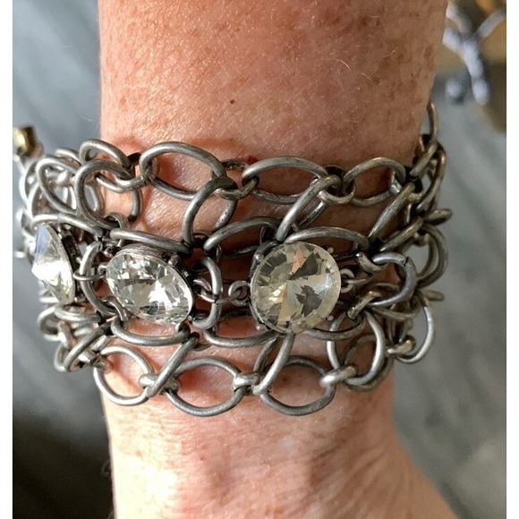 Perch Audrey Chain Link Chunky Bracelet Nickel Brass Tone Rhinestone Metal‎ BoHo - Picture 3 of 8